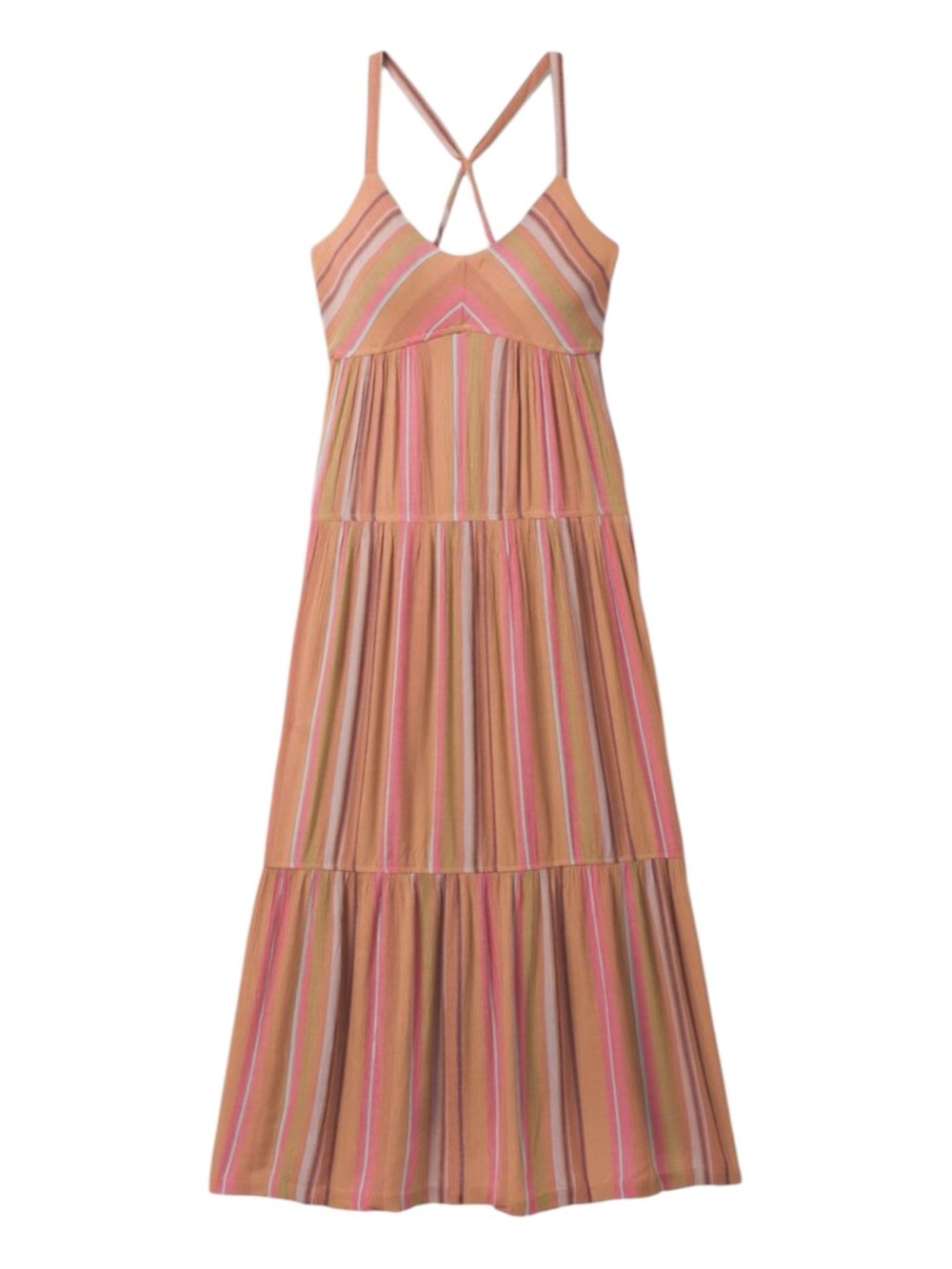 PRANA Maxi Halter Summer Lizzola Dress Back Keyhole Pink Tan Tencel X-Small